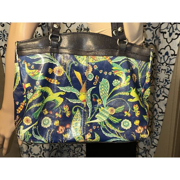 Patricia Nash Poppy Leather Tote In Birds Of Paradise Patriot Blue Purse Handbag - Picture 3 of 16
